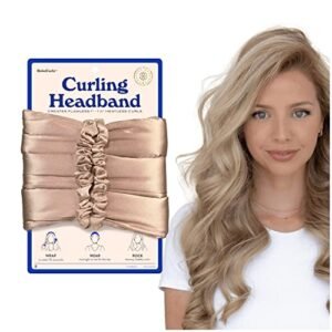RobeCurls Satin Heatless Hair Curler — The Original Curling Headband — Hair Accessory for Overnight Curls — Diadema Rizada Para Hacer Ondas en el Cabello — Includes 2 Scrunchies (Cream)