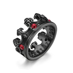 Royal King Knight Crown Ring for Men and Boys Religious Cross Chunky Stainless Steel Rings Vintage Christian Rings Wedding Band Silver Black Gold