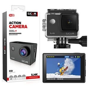 SJCAM SJ4000 Action Camera,WiFi 4K 30FPS 24MP 170°FOV 5X Zoom EIS Stabilization Waterproof 30M Underwater Camera, Motorcycle Helmet Camera(32G Memory Card, 2x900mAH Batteries and Accessory Kits)