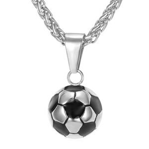 U7 Men Sport Necklace Stainless Steel Rope Wheat Chain with Cool Enamel Black Ball Pendant Soccer Jewelry