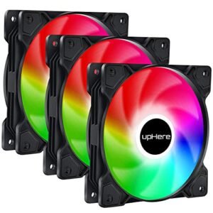 upHere Long Life 120mm 3-Pin High Airflow Quiet Edition Dynamic Rainbow LED Case Fan for PC Cases, CPU Coolers, and Radiators 3-Pack,(SR12-CF3-3-US)