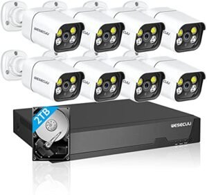 WESECUU Poe Security Camera System, 4K 8CH CCTV Camera Security System 8Pcs 2K IP Home Security Cameras Outdoor, 2-Way Audio, Human Detection, with 2TB HDD for 24-7 Recording Home Surveillance NVR Kit