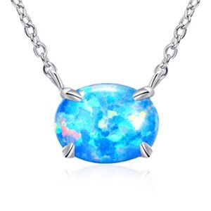 WINNICACA Opal Necklace Sterling Silver Blue Opal Choker Necklace Simple 8mm Oval October Birthstone Opal Jewelry for Women Teens Girls Birthday Gifts for Her