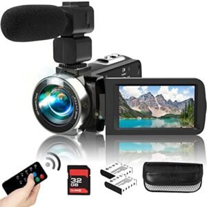 with Microphone Ultra HD 2.7K 42.0MP Vlogging Camera Recorder for YouTube 3.0" LCD Screen 18X Digital Zoom Kids Camcorders with Remote Control,2 Batteries,32G SD Card