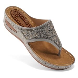 Womens Sandals Flip Flops for Women with Arch Support Cushion Summer Casual Rhinestone Wedge sandal Shoes