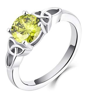 YL Celtic Knot Rings for Women 925 Sterling Silver Created Peridot 18k White Gold Plated Statement Rings-size6