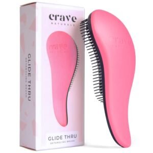 Crave Naturals Glide Thru Detangling Brush for Adults & Kids Hair. Detangler Hairbrush for Natural, Curly, Straight, Wet or Dry Hair. Hair Brushes for Women. Styling Brush (Pink)