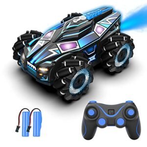 HR Fog Remote Control Car for Kids High Speed LED Light Race RC Car,Rear Fog Stream 4WD 2.4GHz Double Sided Rotating 360Flips Vehicles, Birthday Gifts for Boys and Girls (Blue)