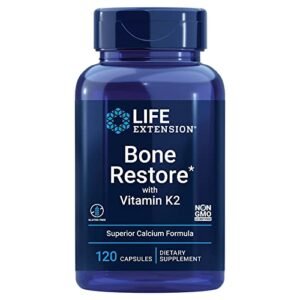 Life Extension Bone Restore with Vitamin K2 - For Bone Health & Strength - Calcium, Vitamins K2 and D3, Magnesium, Boron, Zinc & Silicon - Non-GMO, Gluten-Free -120 Capsules