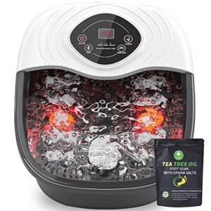RIGHTMELL Foot Spa,Foot Bath Massager with Tea Tree Oil Foot Soak with Epsom Salt - with Heat, Bubbles and Vibration,Red Light,Medicine Box Digital Temperature Control 8 Acupressure Massage Points