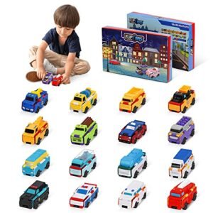 Toy Car Set, 16 Pcs 2-in-1 Flip Transformation Cars Toys with 32 Forms Transform, Engineering Car, Police Car,Ambulance, Trucks Creative Mini Transforming Car for Kid's Birthday Gift