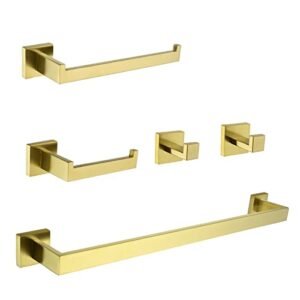 KOCOK Bathroom Hardware Set 5 Pieces Brushed Gold Bathroom Towel Rack Towel Bar Set Hand Towel Stainless Steel Wall Mounted ML62BG