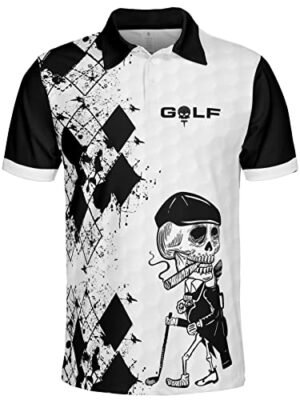 PAGYMO Golf Shirts for Men Polo Shirt for Men Mens Golf Shirt Funny Golf Shirts Skull Golf Dry Fit Crazy Polos Golf Gifts