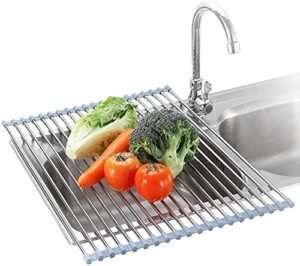 Seropy Roll Up Dish Drying Rack Over The Sink for Kitchen Sink 17.5x15.7 Inch Drying Rack Folding Dish Drainer Mat Rolling Dish Rack Sink Rack Stainless Steel Kitchen Dry Rack