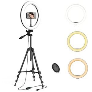 12.2" Ring Light with 54'' Extendable Tripod Stand & Cellphone Holders for Live Stream/Makeup/YouTube Video, Dimmable LED Beauty Selfie Ringlight for TikTok Photography, Color Temperature 3000-6000K