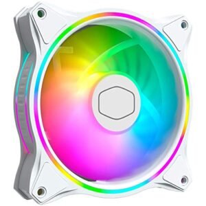Cooler Master MasterFan MF120 Halo White Edition Duo-Ring ARGB 3-Pin Fan, 24 Independently LEDS, 120mm PWM Static Pressure Fan, Absorbing Pads for Computer Case & Liquid Radiator