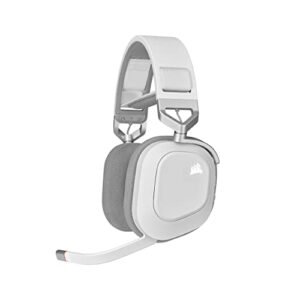 Corsair HS80 RGB WIRELESS Premium Gaming Headset with Dolby Atmos Audio (Low-Latency, Omni-Directional Microphone, 60ft Range, Up to 20 Hours Battery Life, PS5/PS4 Wireless Compatibility) White