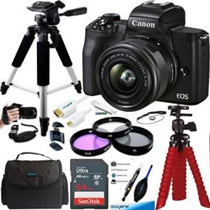 EOS M50 Mark II Mirrorless Digital Camera with 15-45mm Lens (Black) + Expo Advanced Accessories Bundle (16Pcs) (International Version) (Renewed)