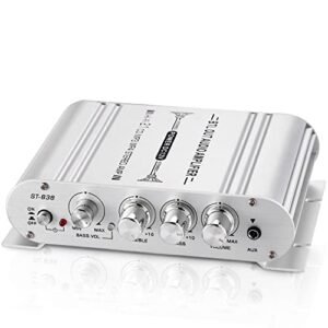 Facmogu ST-838 2.1CH Subwoofer Amplifier Audio Stereo Bass Amp, RMS 20Wx2+40W Class D Amplifier with Subwoofer Output, 80W Mini Sub Bass Amp Digital Power Amplifier with Power Adapter - Silver
