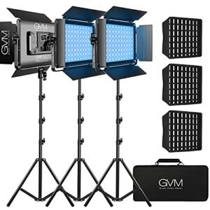 GVM RGB LED Video Light, Photography Lighting with APP Control, 1000D Video Lighting Kit for YouTube Studio, 3 Packs Led Panel Light, 3200K-5600K, 8 Kinds of The Scene Lights, CRI 97 (3 Packs 1000D)