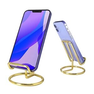 ROPOSY Cell Phone Stand for Desk,2 Pack Cute Metal Cell Phone Stand Holder Desk Accessories,Compatible with iPhone 13 12 Mini 11 X 8 Plus SE, Switch, 4.7-5.8 Inch Android Smartphone - Gold