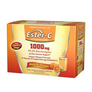 American Health, EsterC Effervescent Powder Packets Natural 24 Hour Immune Support Supports Energy Metabolism with Electrolytes 1000 mg Count Servings, Orange, 0.35 Ounce (Pack of 21)