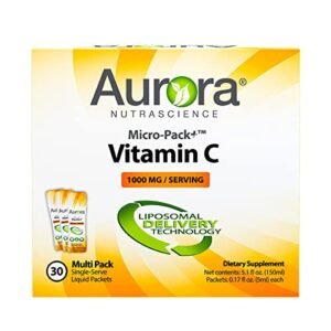 Aurora Nutrascience, Micro-Pack Liposomal Vitamin C, 1,000 mg Per dose, Gluten Free, Non-GMO, Sugar Free, Organic Fruit Flavor, 30 Single-Serve Liquid Packets, 0.17 fl oz (5 mL) Each