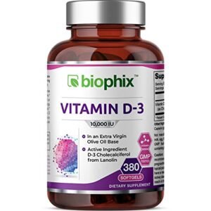 biophix Vitamin D-3 10000 IU 380 Softgels - High-Potency in Extra Virgin Olive Oil Non-GMO Soy-Free Supports Strong Bones Immune Health and K2