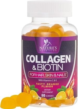 Collagen Supplements for Women & Men - Type 1 & 3 Collagen Peptides Gummies with Biotin & Vitamins C & E, Natural Healthy Hair, Skin, & Nail Growth Support - Collagen Gummy Hair Supplement - 60 Count