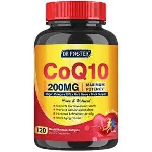 CoQ10 200mg Softgels with Vitamin E & Omega 3-6 -9 & PQQ - High Absorption Coenzyme Q10 with Bioperine | Maximum Antioxidant | Heart Health & Cellular Energy Production Supplement | 120 Servings
