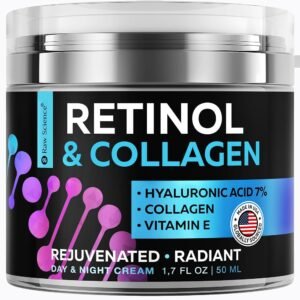 Crema de retinol para cara, hidratante facial antienvejecimiento para mujeres y hombres, crema antiarrugas con colágeno vitamina E, crema de día y noche, hidratante de ácido hialurónico para la piel, crema facial revitalizante de 1.7 onzas