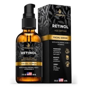 DOUBLE SIZED (2Oz) Retinol Serum for Face with Hyaluronic Acid + Vitamin E and A + Aloe Vera Anti-Aging Serum Pore Tightener Fade Dark Spots Clinical Strength Formula by InstaSkincare