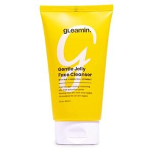 Gleamin Gentle Jelly Face Cleanser - Non-Stripping, Daily Makeup & Oil Cleansing with BHA, Green Tea & Vitamin C (5 Fl Oz)