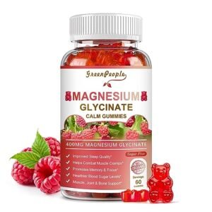 GREENPEOPLE Magnesium Glycinate Gummies 400mg - Sugar Free Magnesium Potassium Supplement with Magnesium Malate, Vitamin D, B6, and CoQ10 for Calm Mood & Sleep for Adults - 60 Raspberry Gummies