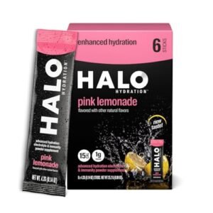 HALO Hydration Electrolyte Powder Packets – Pink Lemonade - 6 Servings (5g Each) - Organic Hydration Drink with Low Sugar + Essential Vitamins + Minerals - Vegan - Immunity Booster