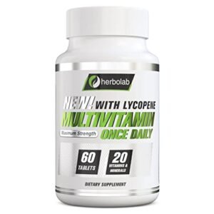 herbolab Multivitamin Once Daily, Max Strength Vitamins A, C, D, E, K, B1, B2, B6, B12, Niacin, Calcium, Magnesium, Zinc, Selenium, Copper, Manganese, Chromium with Lycopene, 60 Count 2 Mo Supply