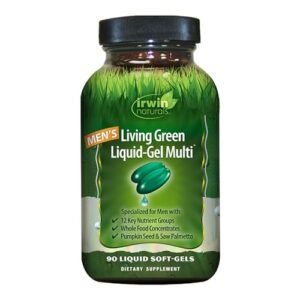 Irwin Naturals Men's Living Green Liquid-Gel Multi - 70 Essential Nutrients, Full-Spectrum Vitamins, Wholefood Blend - Targeted Adrenal & Brain Support - 90 Liquid Softgels
