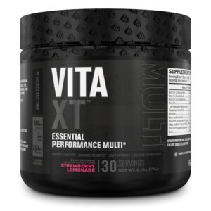 Jacked Factory Vita XT Performance Multivitamínico en polvo – Multivitamínico diario para hombres con Ashwagandha KSM-66, fibra prebiótica, vitamina A, C, D, K, B6, B12 y más – Limonada de fresa, 30Sv