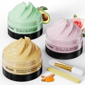 Máscara de arcilla para el cuidado de la piel, mascarilla de arcilla con vitamina C de cúrcuma, máscara facial de rosa, máscara de barro de aguacate, máscara facial de limpieza profunda con arcilla de caolín y centella asiática para puntos negros, acné, control de aceite, 6.35 onzas