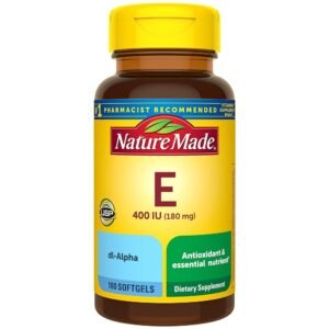 Nature Made Vitamina E 180 mg (400 UI) dl-alfa, suplemento dietético para apoyo antioxidante, 100 cápsulas blandas, suministro de 100 días