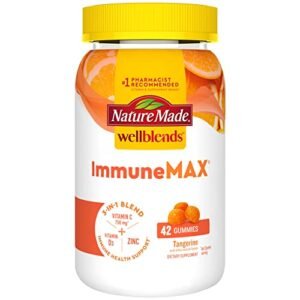 Nature Made Wellblends ImmuneMAX Gummies, Vitamin C 750mg, Zinc, and Vitamin D3 5000 IU, Immune Support Supplement, 42 Tangerine Flavor Gummies