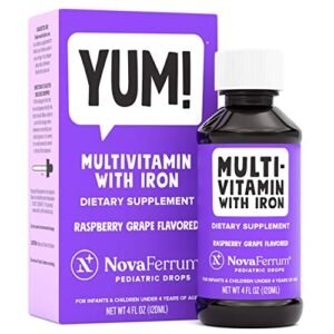 NovaFerrum Yum | Multivitamin with Iron for Infants, Toddlers & Kids | Immune Support | Ages 4 & Under | Gluten Free Certified | Sugar Free | Raspberry Grape | 120 Servings