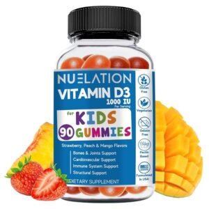 NUELATION Gomitas de vitamina D para niños (suministro para 90 días) Vitamina D3 para niños (1000 UI) para apoyar huesos, articulaciones, funciones musculares y sistema inmunológico. Vitamina D deliciosa y vegetariana para niños
