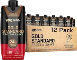 Optimum Nutrition Gold Standard Protein Shake, 24g Protein, Ready to Drink Protein Shake, Gluten Free, Vitamin C for Immune Support, Chocolate, 11 Fl Oz, 12 Count