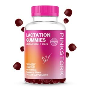 Pink Stork Lactation Supplement Gummies - Support Breast Milk Supply with Milk Thistle, Alfalfa, Vitamin D, and B12, Postpartum Recovery, Breastfeeding Essentials - Raspberry, 40 Count