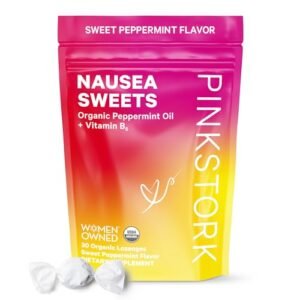 Pink Stork Organic Peppermint Sweets for Morning Sickness and Motion Sickness Support, Added Vitamin B6, 1st Trimester Pregnancy Must Haves - 30 Wrapped Peppermint Candies