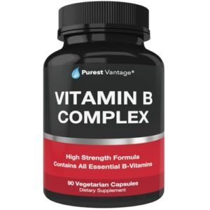 Purest vantage Vitamin B Complex Vitamins B12, B1, B2, B3, B5, B6, B7, B9, Folic Acid - Super B Complex Vitamins for Women, Men, Adults - 90 Vegetarian Capsules