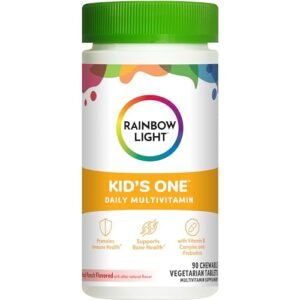 Rainbow Light Kids One Multivitamin, Chewable Multivitamin for Kids Provides Healthy Growth and Immune Support, With Vitamin C, Zinc, & B Complex, Vegetarian and Gluten Free, Fruit Punch, 90 Count