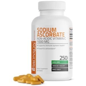 Sodium Ascorbate Non Acidic Vitamin C 1000 Mg Tablets - Gentle On The Stomach - Immune System Booster - Powerful Antioxidant - Non GMO Vitamin C Supplement, 250 Count