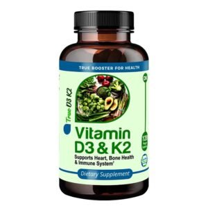 TRUEMED True Booster for Health Vitamina D3 y K2 Cápsulas – 125mcg D3 (5000 UI) y 90mcg K2 – Corazón, Hueso e Inmune – 120 cápsulas vegetarianas – Fácil de tragar – Suplemento dietético.